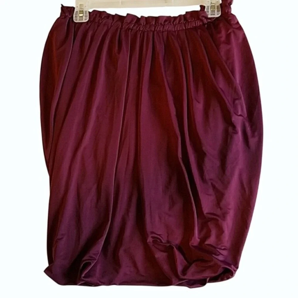 Love21 Tulip Skirt Womens L Burgundy Draped Bubble Hem Wrap Mini Chic Party Boho